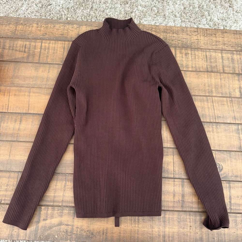 Babaton Chocolate Ribbed Knit Top